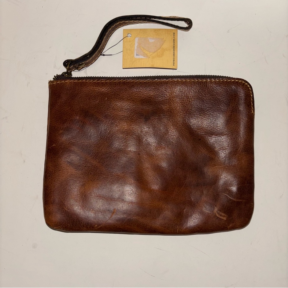 Patricia Nash Cassini Cognac Vintage Distressed Leather Wristlet Clutch Top Zip - Picture 3 of 6